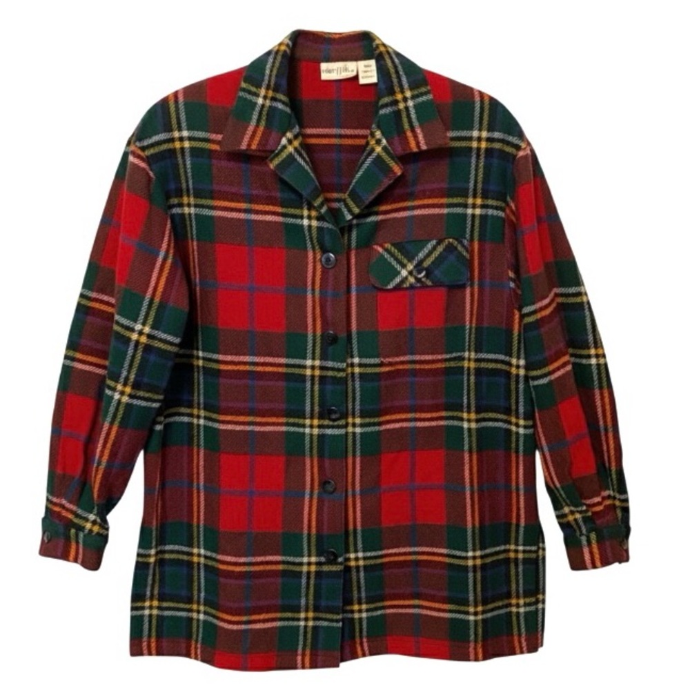 First Issue Plaid Wool Blend Jacket Shirt Large Vintage USA Made Tartan Plaid